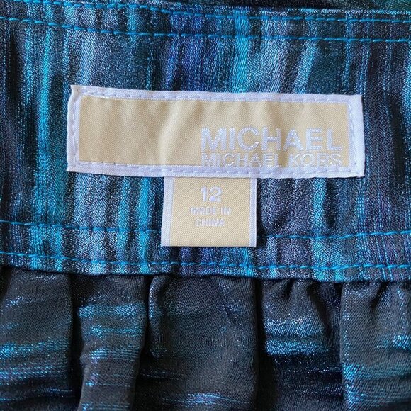 MICHAEL Michael Kors Teal Metallic Pocketed Mini Skirt, Pleated Women's Size 12 - Picture 9 of 10